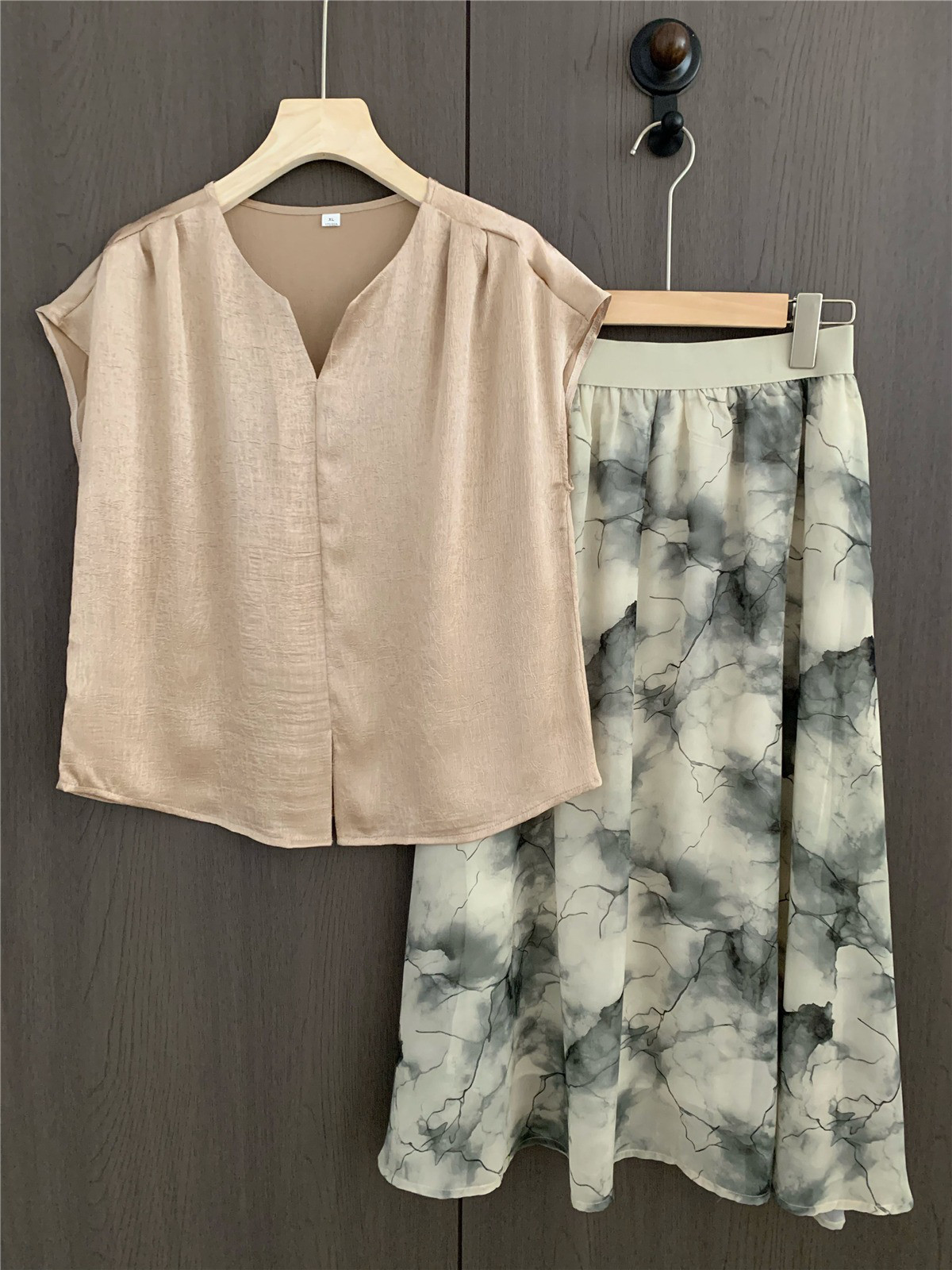 レディース シフォン 半袖トップス 2点セット ゆったりシルエット