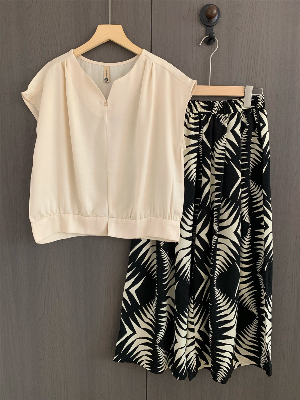 レディース シフォン 半袖トップス＋ワイドパンツ 2点セット