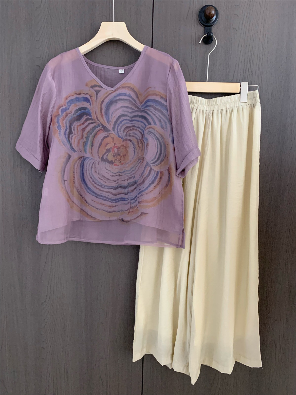 レディース シフォン 半袖トップス 2点セット ゆったりカット