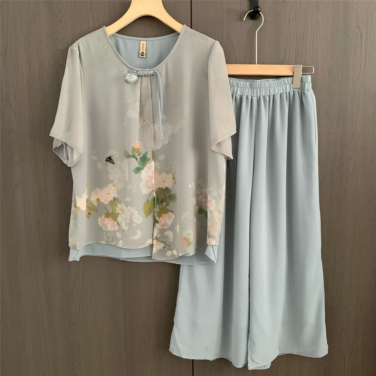 レディース シフォン 半袖トップス 2点セット ゆったりシルエット