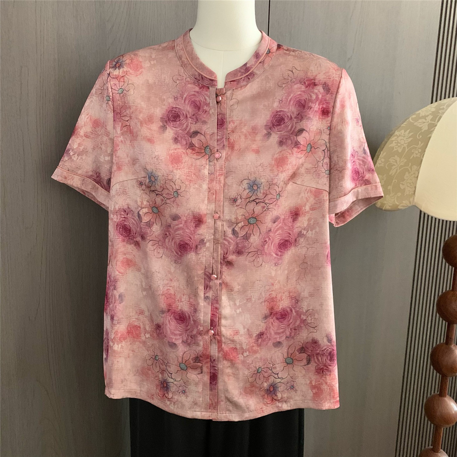 レディース シフォン 半袖シャツ プリントデザイン