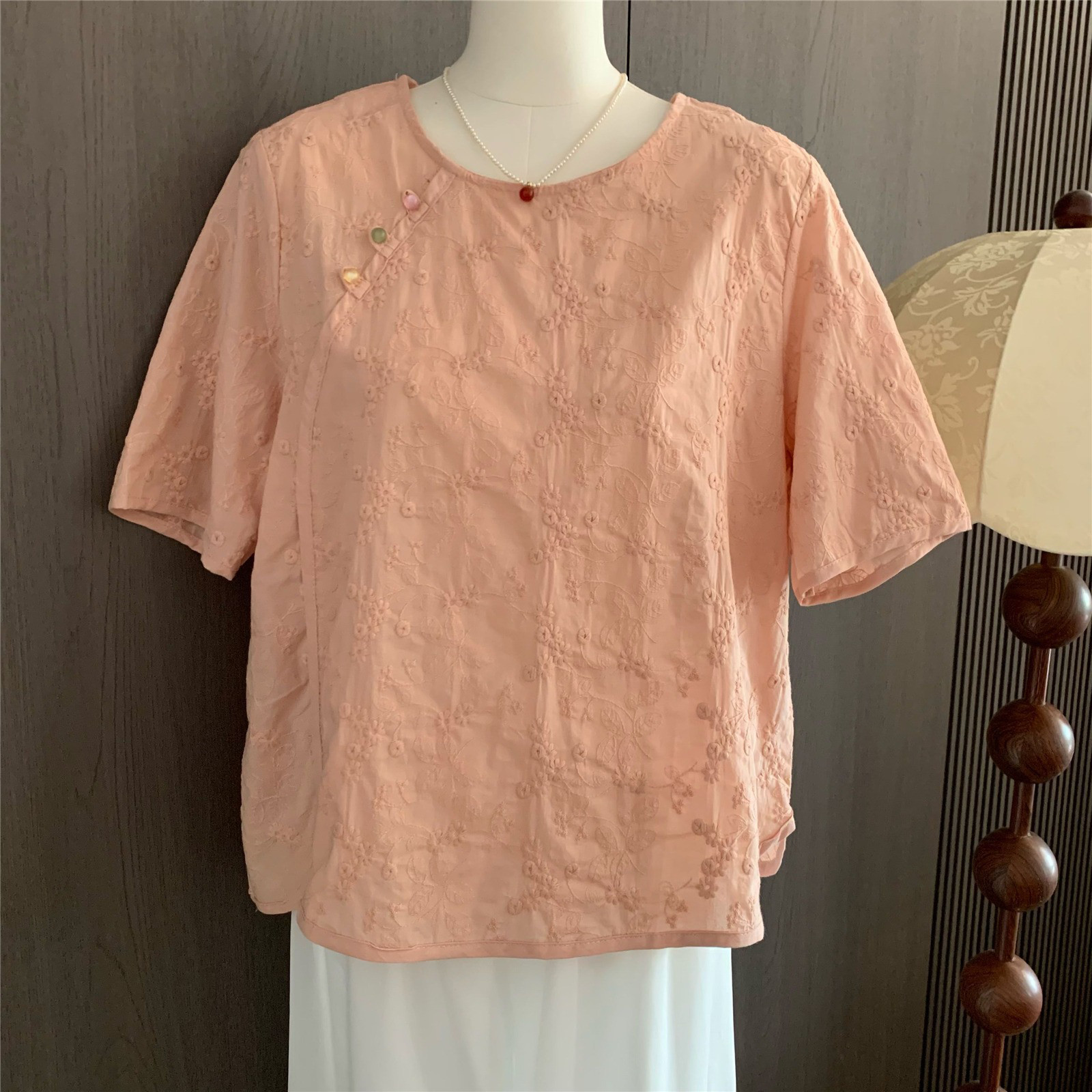 レディース 刺繍入り 半袖トップス レース付き