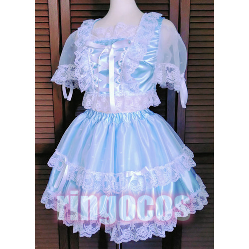 アイドル衣装 水色×白 編み上げリボン ハンドメイド オリジナル コスプレ衣装 アイドル衣装 水色×白 編み上げリボン オリジナル ハンドメイド