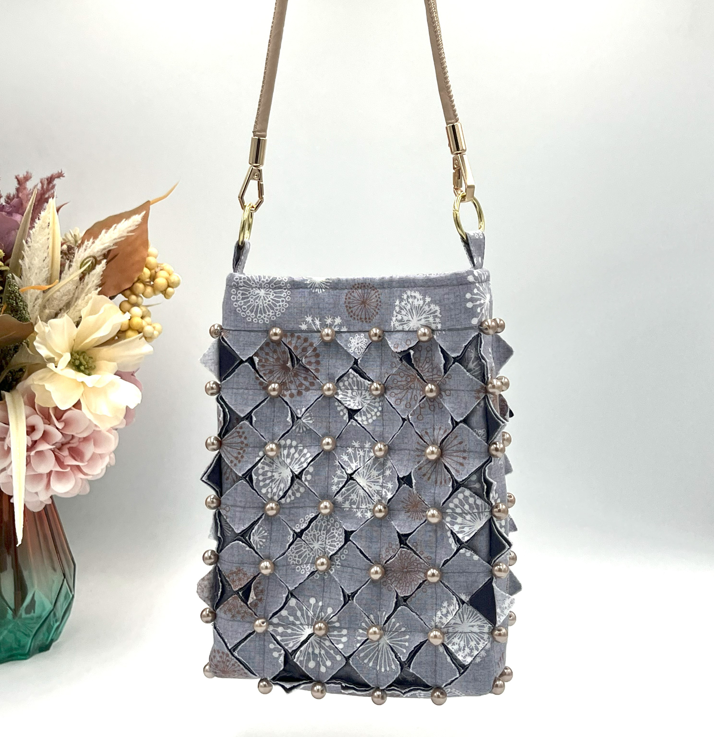 携帯POUCH『BlueGray花火＆紫×Beige』　ショルダーポーチ