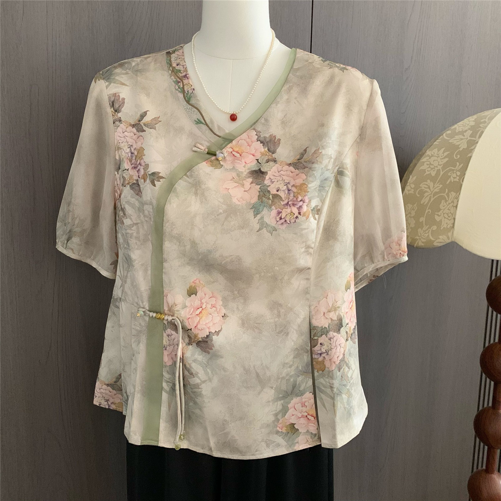 レディース シフォン 花柄 半袖トップス