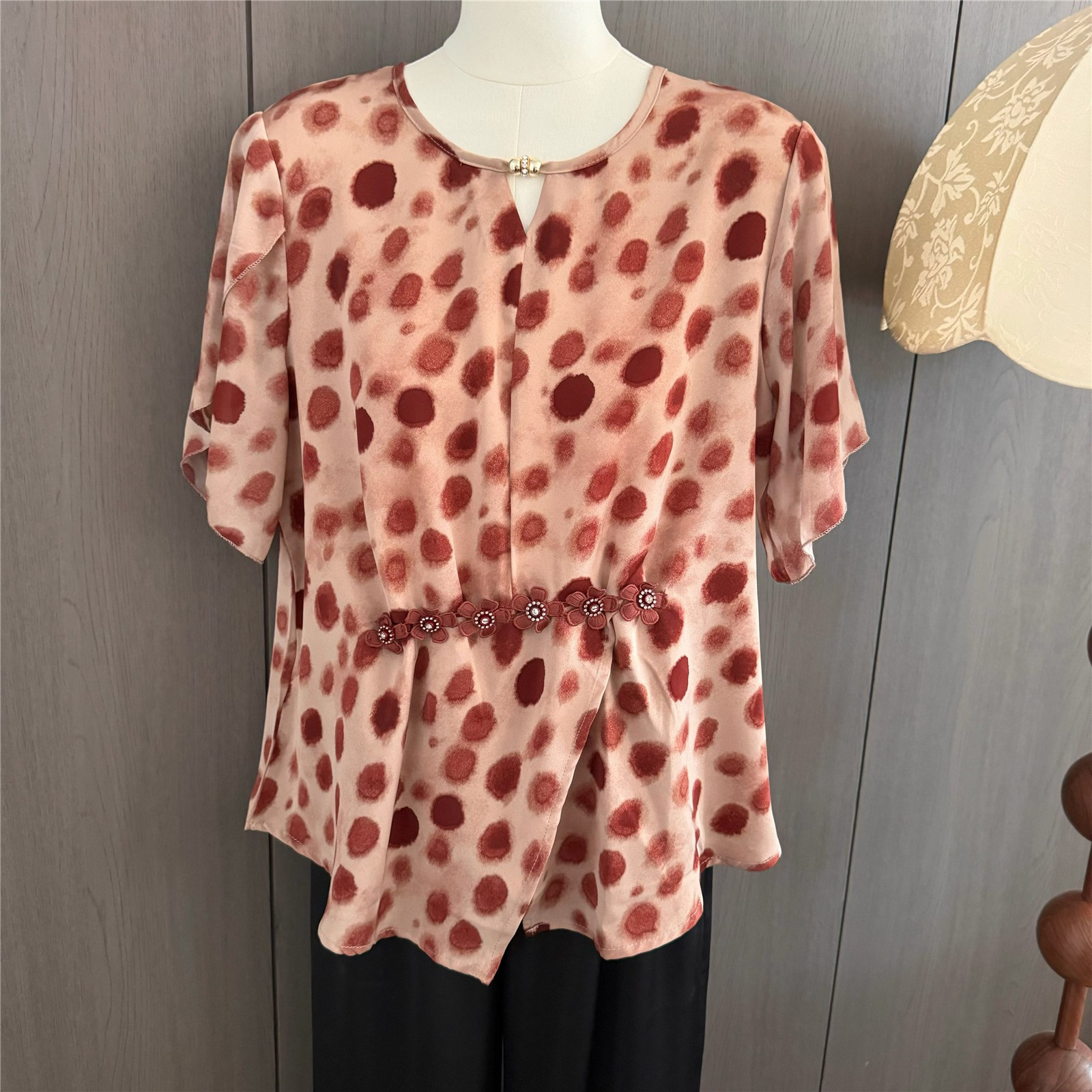 レディース 綿麻 プリントデザイン ストレートカット シャツ