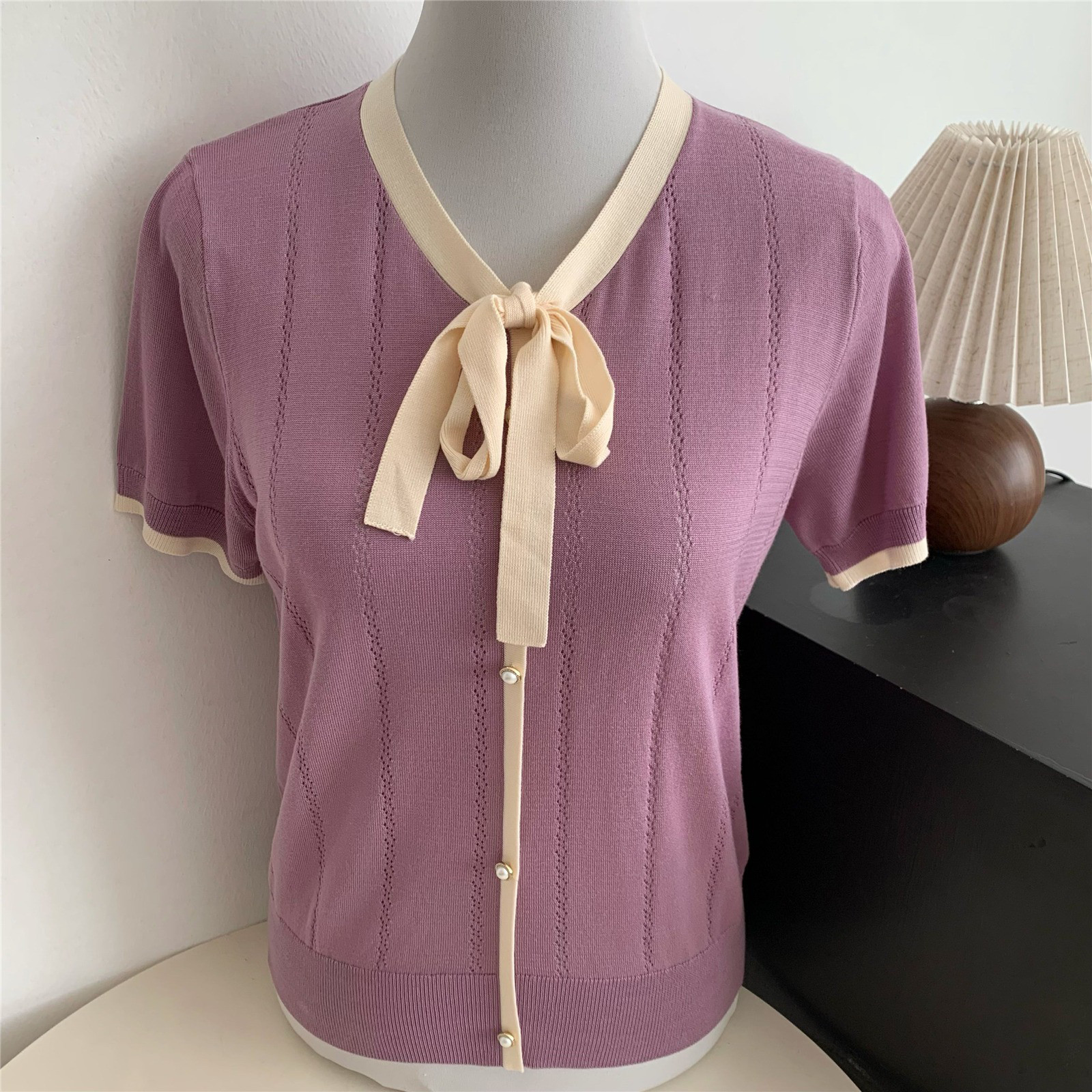 レディース ニット 半袖Tシャツ 薄手 ゆったりカット