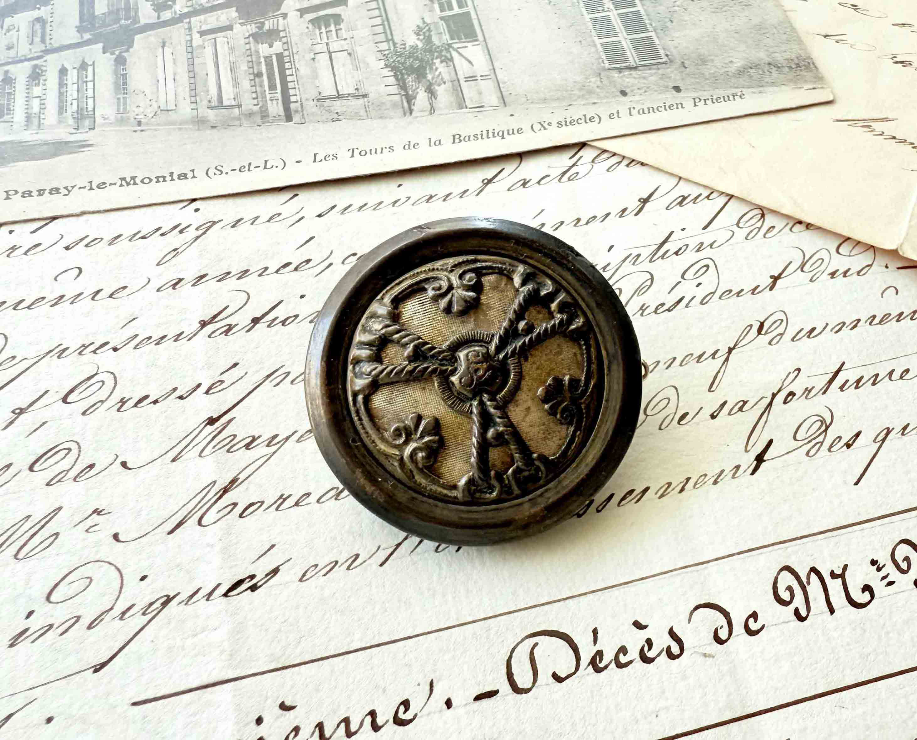 アンティークボタンローマンサークルヘアピン／ロープデザインボタン