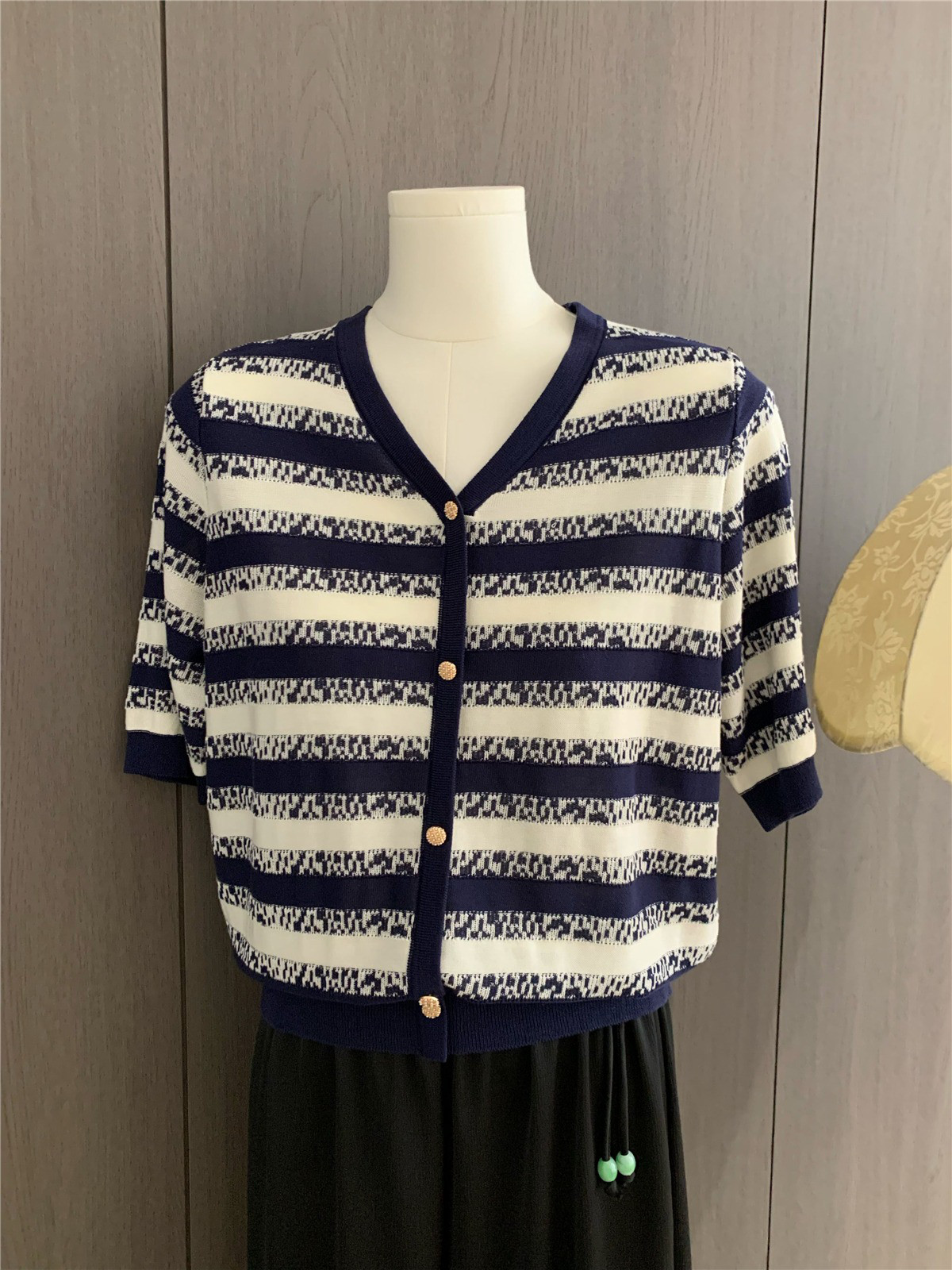 レディース ニット Vネック ボーダー柄 半袖Tシャツ