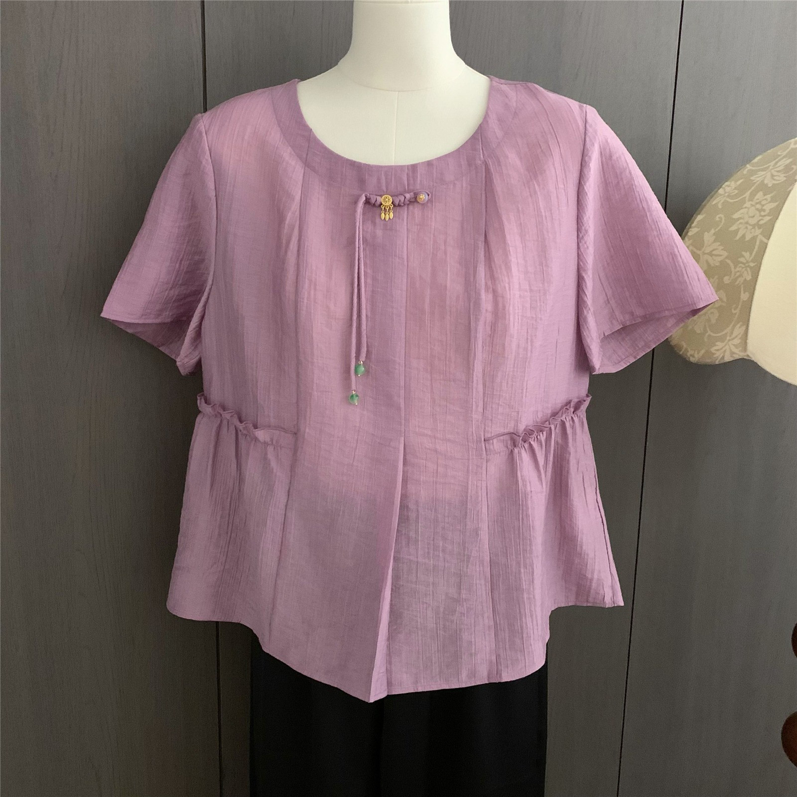 レディース ニット ウエストシェイプ 小柄向け 半袖Tシャツ