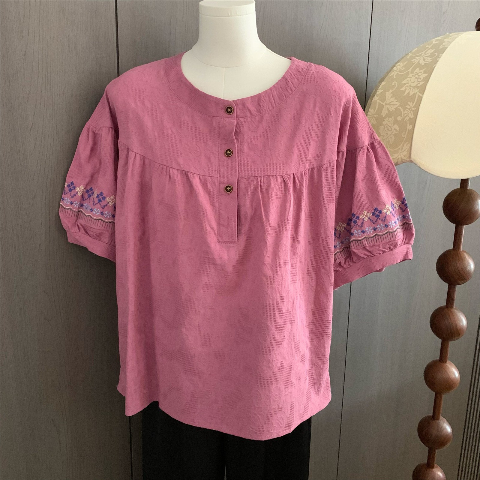 レディース 綿麻 七分袖 シャツ ウエストシェイプデザイン