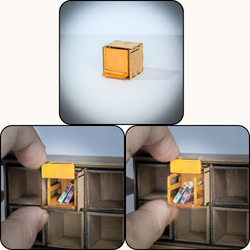 ミニチュア家具 跳ね上げ式本棚 （flip-up bookshelf)『ブロック組合せ家具 25シリーズ』 2枚目の画像