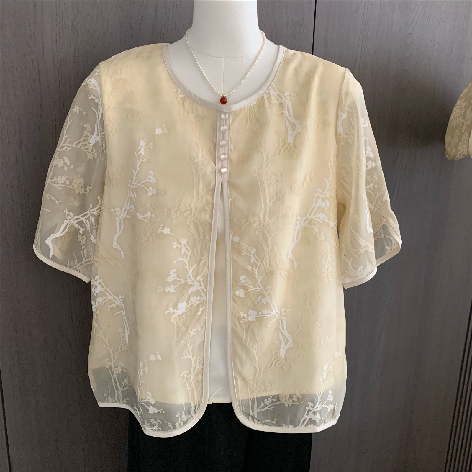 レディース ニットTシャツ フェイクレイヤード 半袖デザイン