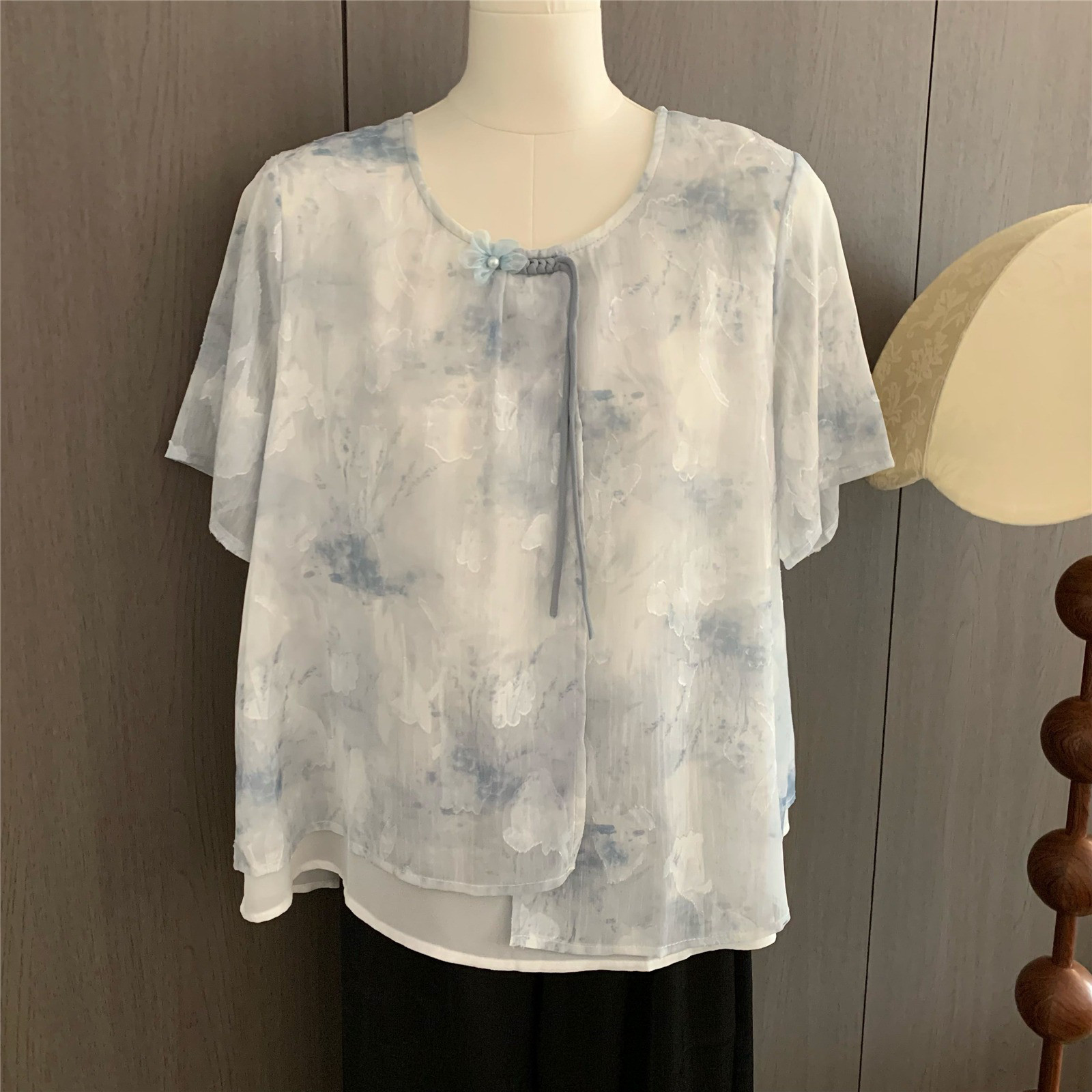 レディース 綿麻 半袖シャツ 若見えデザイン