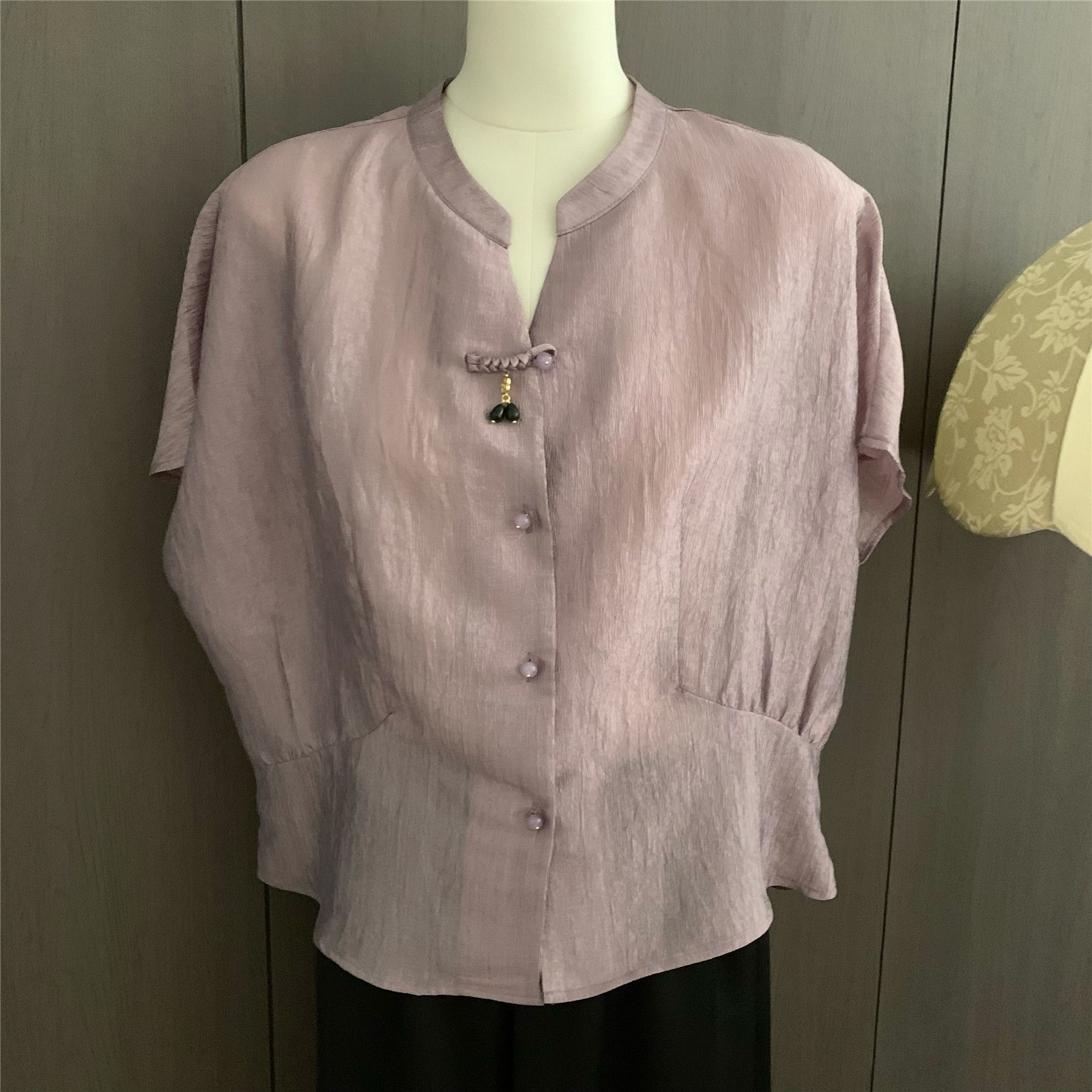 レディース 綿麻 若見えデザイン 半袖シャツ