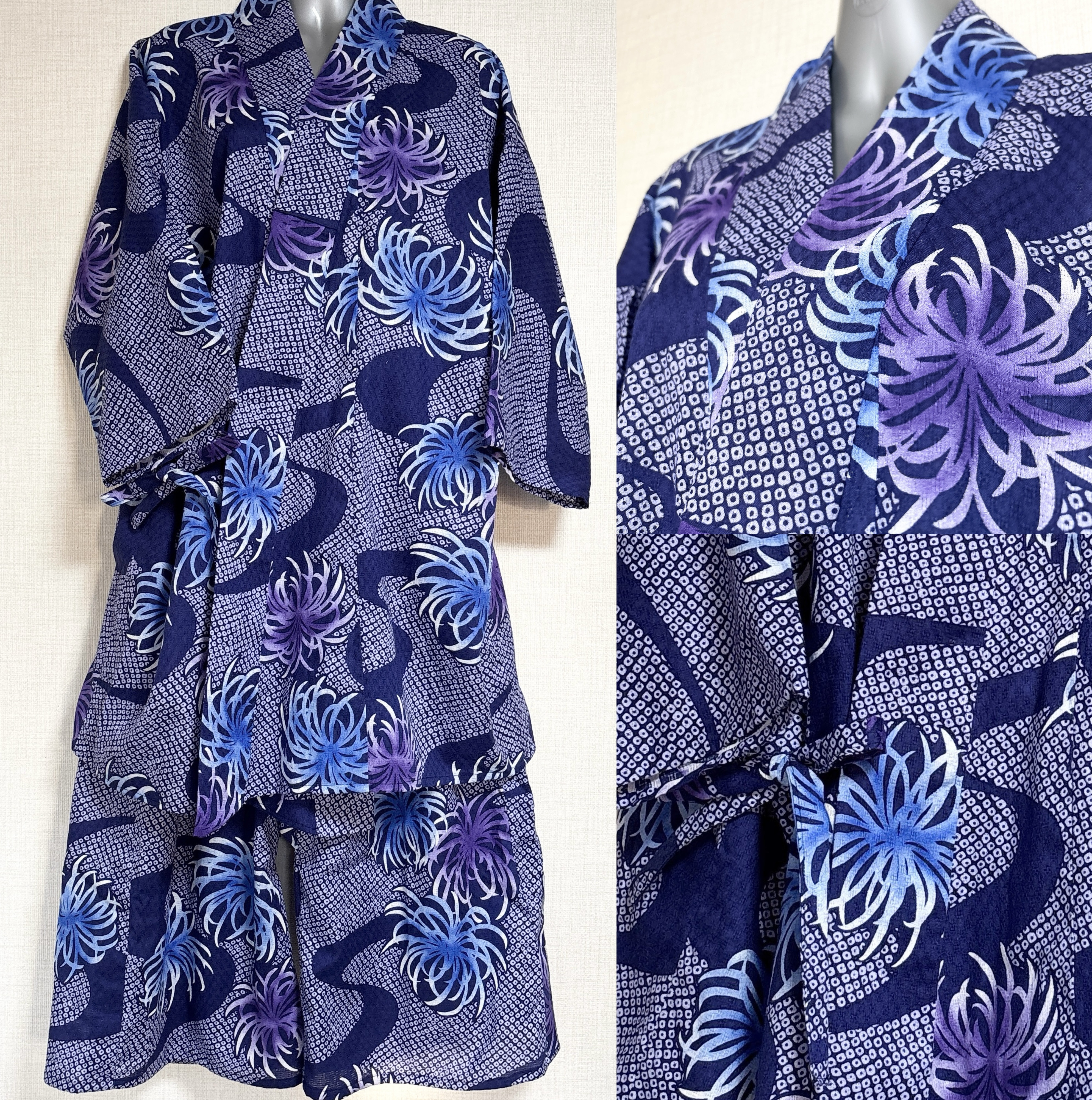 新古 浴衣甚平 絞り柄 リメイク 大きいサイズ 〜XXL No.14