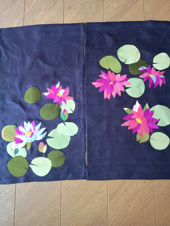 ヴィンテージ着物からタペストリー　睡蓮 1枚目の画像