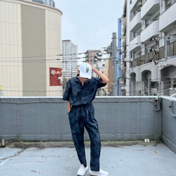 夜半の山郷アロハ& 月明かりの塔パンツ セットアップ 紬アロハ＆イージーパンツ　セットアップ　着物リユース　着物リメイク 2枚目の画像