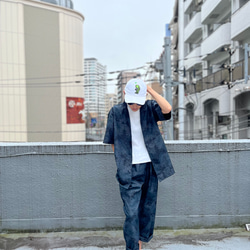 夜半の山郷アロハ& 月明かりの塔パンツ セットアップ 紬アロハ＆イージーパンツ　セットアップ　着物リユース　着物リメイク 8枚目の画像