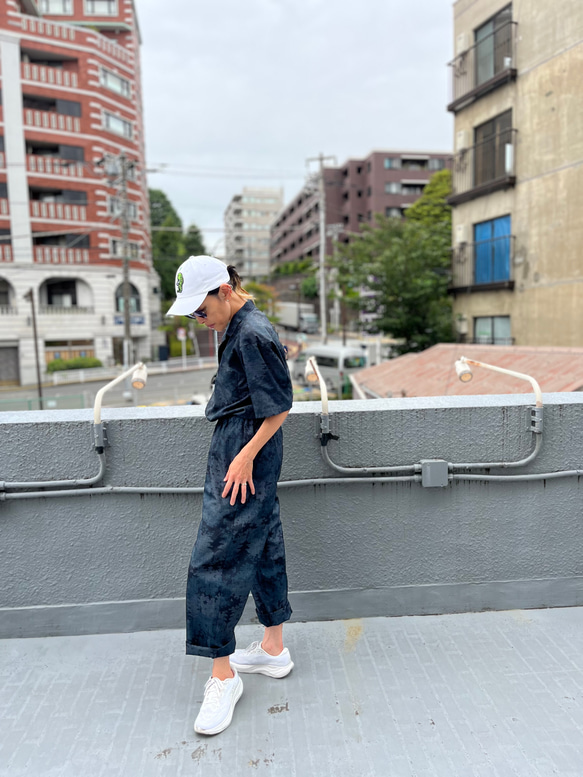 夜半の山郷アロハ& 月明かりの塔パンツ セットアップ 紬アロハ＆イージーパンツ　セットアップ　着物リユース　着物リメイク 10枚目の画像