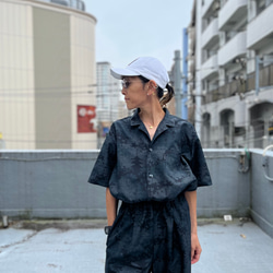夜半の山郷アロハ& 月明かりの塔パンツ セットアップ 紬アロハ＆イージーパンツ　セットアップ　着物リユース　着物リメイク 5枚目の画像