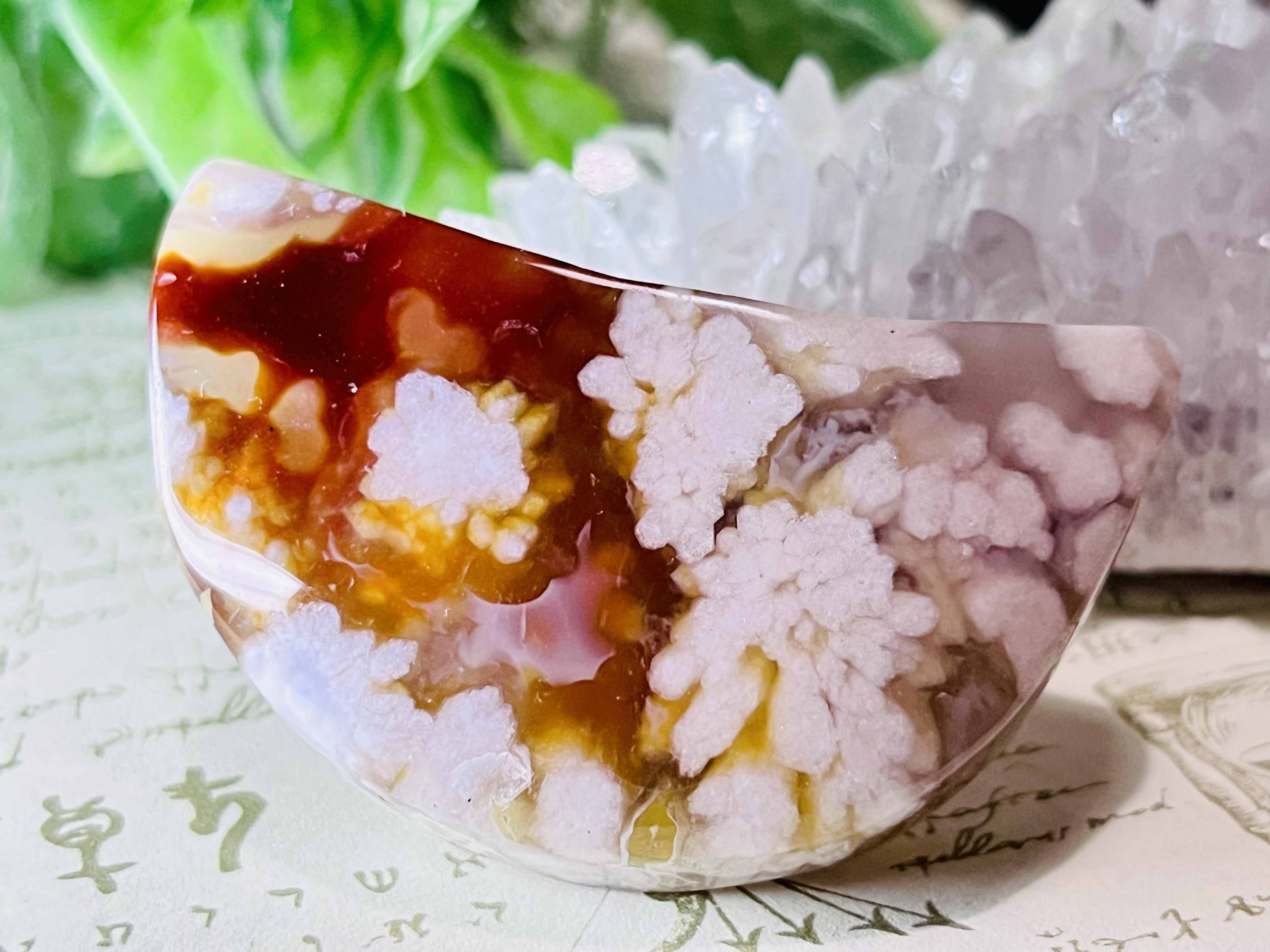 まるで友禅✿ チェリーブロッサムアゲート 櫻瑪瑙　月型　タンブル　原石