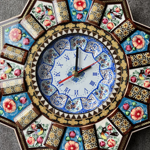 【★ペルシャ象嵌細工 / 置き掛け時計★ 45×39.5 ？】 ☆ペルシャ象嵌細工 / 置き掛け時計☆ 45×39.5 ？】