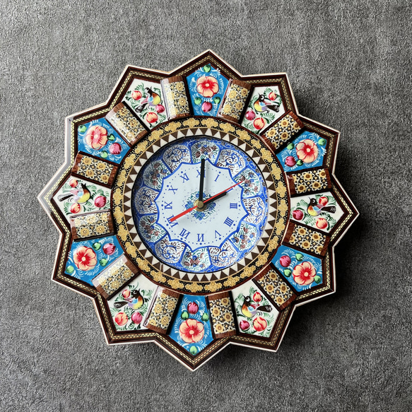 イラン/木製】ペルシャの象嵌細工（ハータムカーリー）時計 M