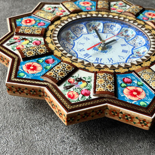 イラン/木製】ペルシャの象嵌細工（ハータムカーリー）時計 M