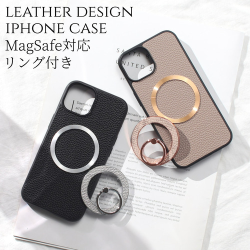 iphoneケース 本革 リング チェーンストラップ マグセーフ 鼈甲 iphone ケース 本革 16 15 14 13 mini レザー マグセーフ対応