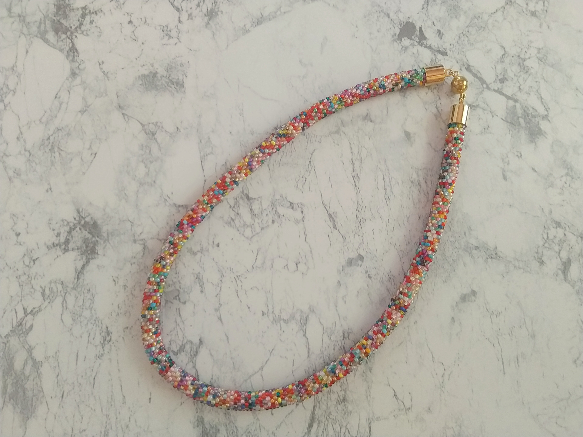 ネックレス ビーズクロッシェ  マルチカラー