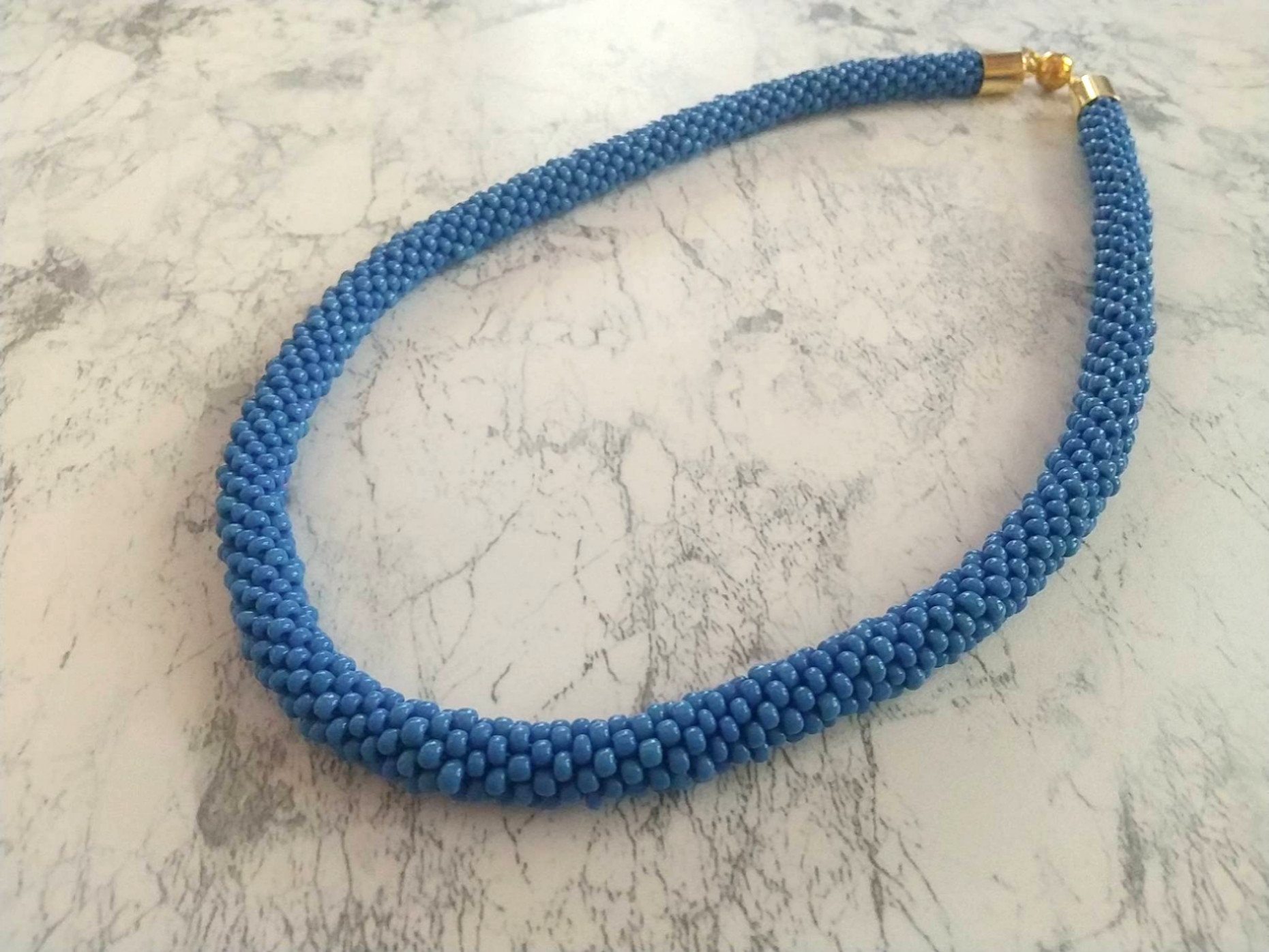 ネックレス ビーズクロッシェ デニムブルー