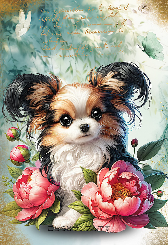 オリジナル 生地 ブロックデザイン パネル生地 犬 犬柄  パピヨン 1枚目の画像