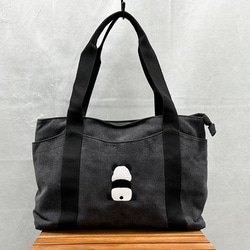 【免運費】A4尺寸相容！帆布拉鍊手提包，背面和口袋處飾有熊貓刺繡 - 可愛時尚，女士必備 第10張的照片