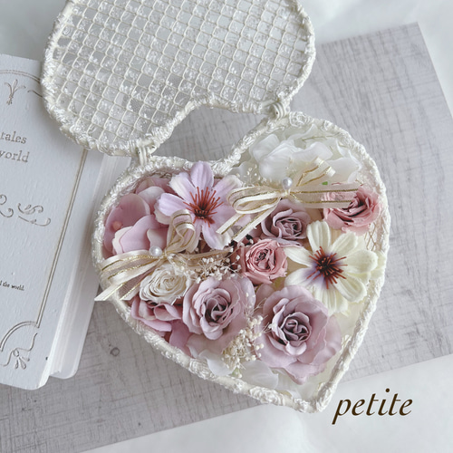 リングピロー＊モーブピンク&ホワイト／ハート型レースボックス