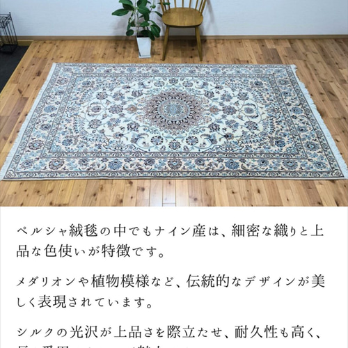 額入り絨毯　73×117 cm ペルシャ絨毯 ナイン産 58x87cm へシティ 庭園文様 ウール&シルク