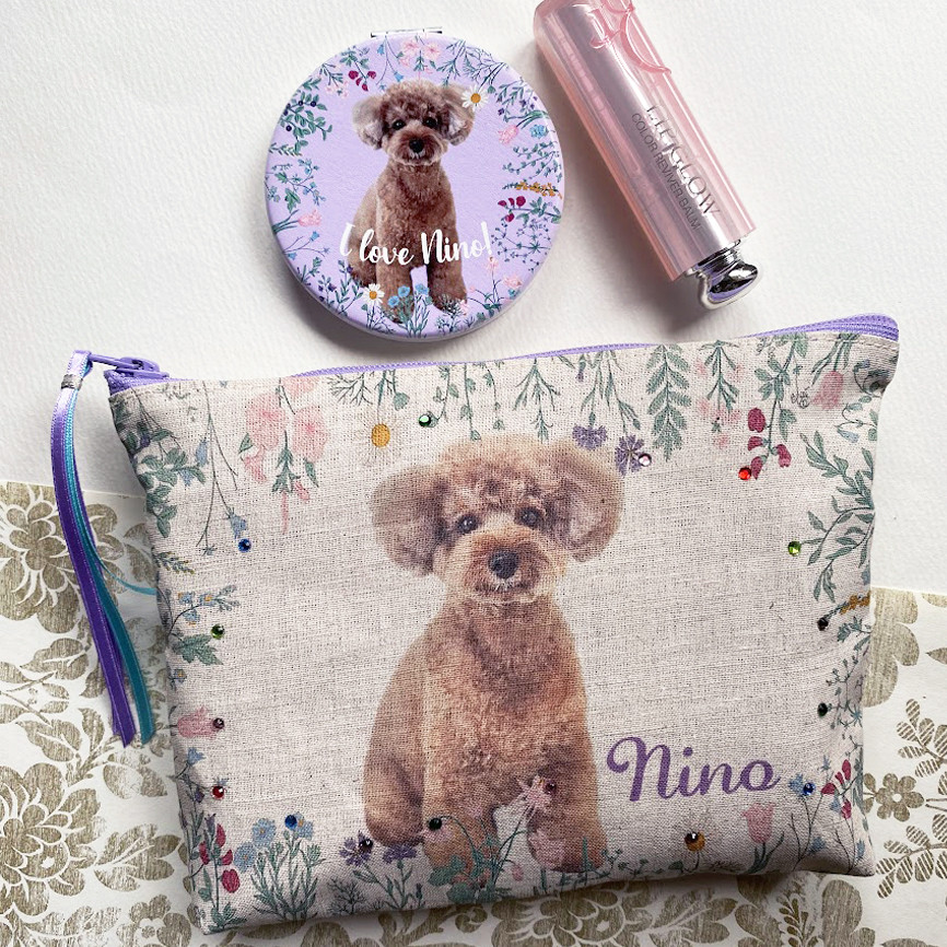 送料無料 ＆ お得なセット価格！うちの子ミニポーチ＆ミラー  ：小花柄