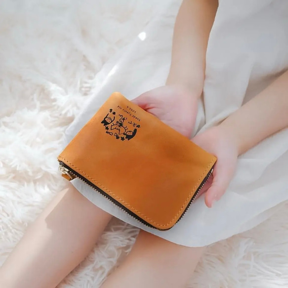 子どもの絵を刻印｜似顔絵×本革 ミニ財布 名入れプレゼントにも◎父の