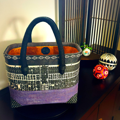 相撲番付一閑張りバック 送料無料 一閑張り・一貫張りかごバッグ（M）相撲 番付表 和紙