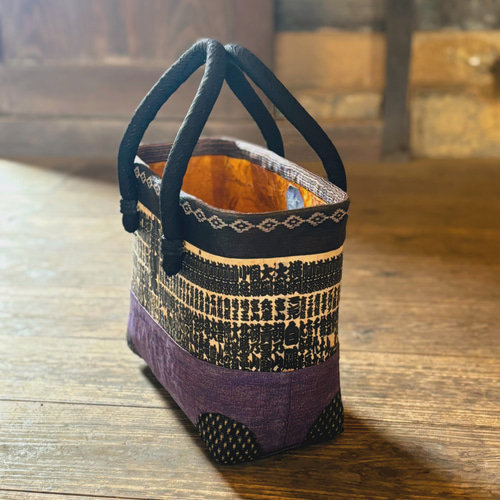 送料無料 一閑張り・一貫張りかごバッグ（M）相撲 番付表 和紙