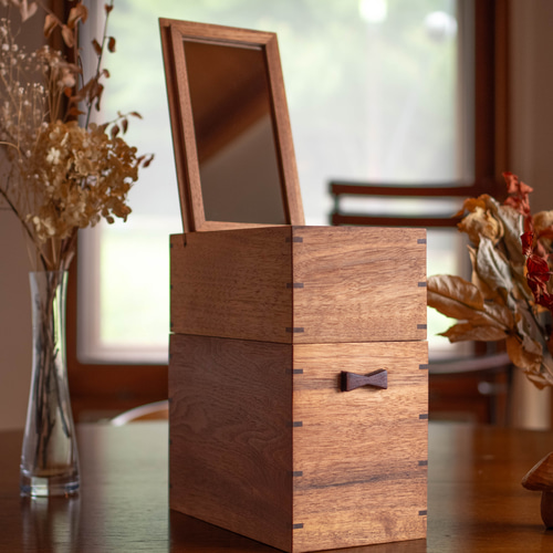 木製収納ボックス 鏡付き 2段引き出し 木製収納ボックス 鏡付き 2段引き出し 木製収納ボックス 鏡付き 2段