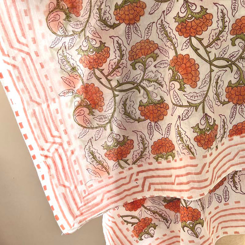 D8 上質 白地に白の ハンドブロックプリント 大判ストール ドゥパタ インド D8 上質 白地に白の ハンドブロックプリント 大判ストール