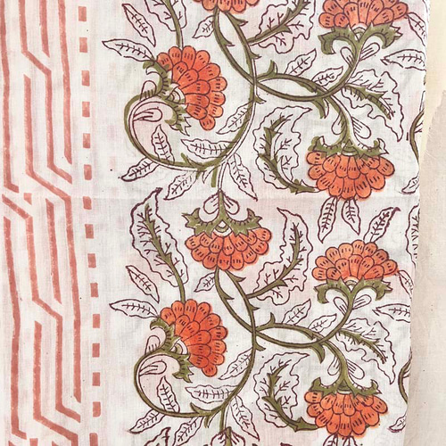 インド／インド綿大判ストール [ドゥパタ] オレンジフラワー ストール