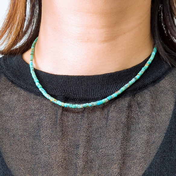 ネックレス】ターコイズのロンデル（チューブ）の一連ネックレス