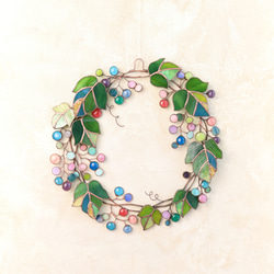 8月・野ぶどう ＜12ヶ月のリース＞ ✣《 ステンドグラス 》 立体