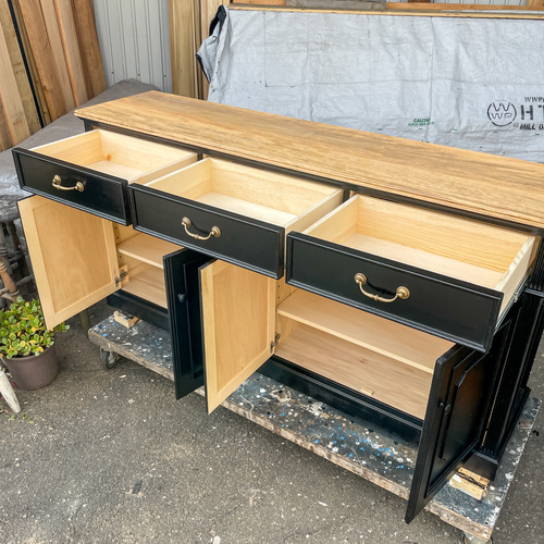 フランスアンティーク調キャビネット W800ブラック コンソール