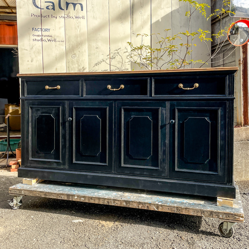 フランスアンティーク調キャビネット W800ブラック コンソール