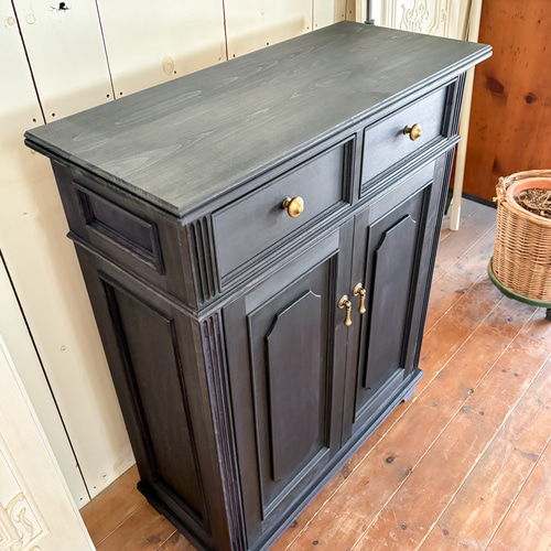 フランスアンティーク調キャビネット W800ブラック コンソール