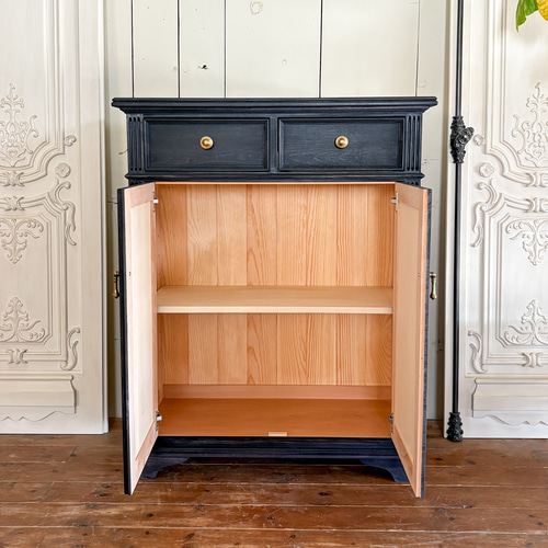 フランスアンティーク調キャビネット W800ブラック コンソール サイド