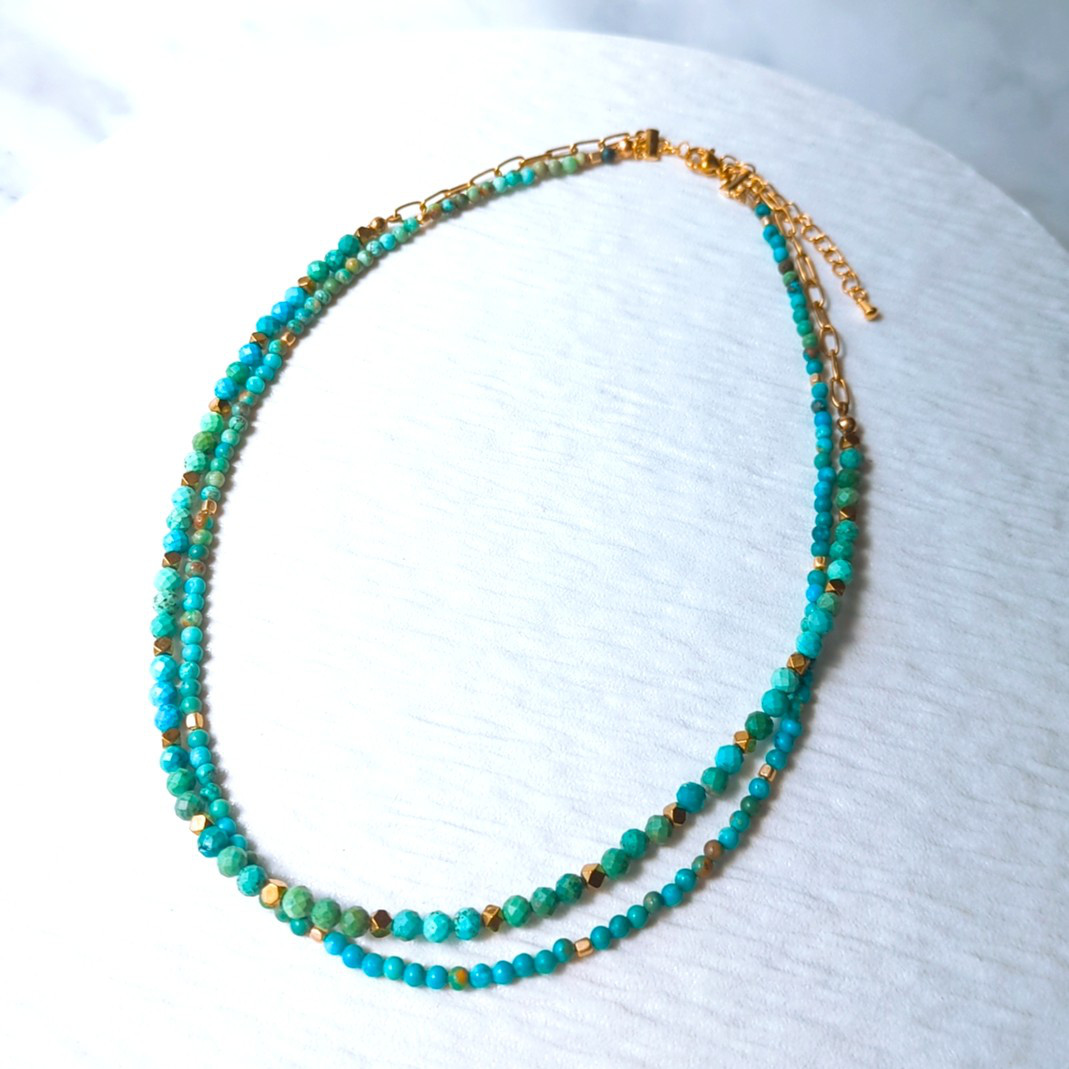 【ネックレス】天然ターコイズ 2連ネックレス